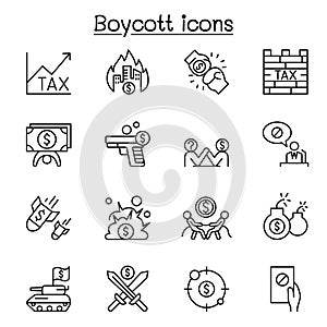 Boycott, business war, trade war icon set in thin line style photo