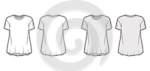 Boyfriend slub cotton-jersey T-shirt technical fashion illustration with crew neck, short sleeves, relaxed silhouette. photo