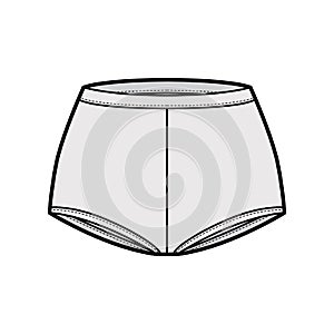 Boyleg briefs boxers technical fashion illustration with mid waist rise, full hips coverage boushorts panties lingerie