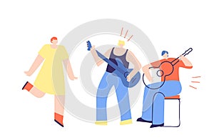 Boys Band Playing Guitar Music People Flat Vector