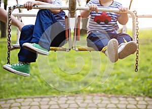 Boys on carousel photo