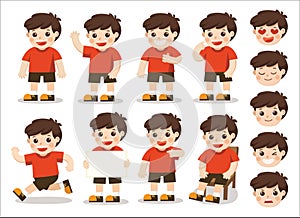 Boys character set in different poses and facial.