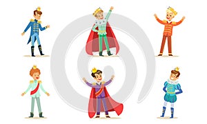 Boys in costumes of kings and princes. Vector illustration.