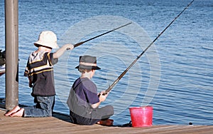 Boys Fishing off Pier