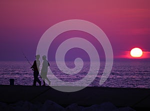 Boys Fishing at Sunset