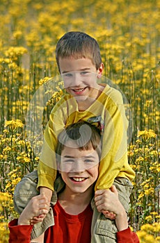 Boys in Flower Field