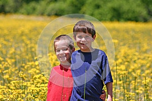 Boys in a flower Field