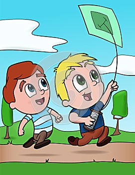 Boys flying a Kite