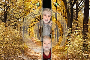 Boys from Footpath in autumnal park doors