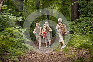 I ragazzi un sul campeggio un viaggio foresta per la conoscenza 