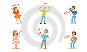 Boys and girls laugh out loud. Vector illustration. photo