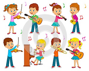 Boys and girls playing music