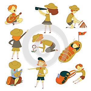 Boys and girls scouts. Vector illustration on white background.