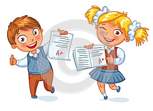 Boys and girls showing perfect test results