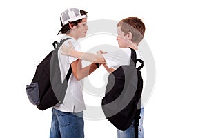 Boys going to school, greeting one another