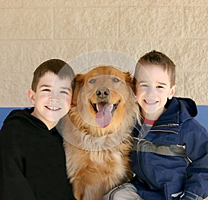 Boys and Golden Retriever