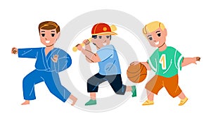 Boys Kids Playing And Training Sport Game Vector