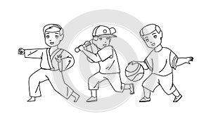 Boys Kids Playing And Training Sport Game Vector