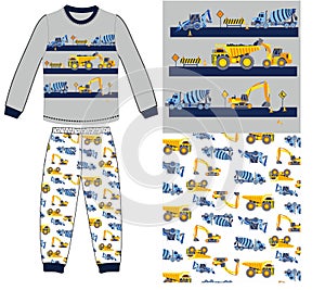 boys long t shirt long pant turck print vector art