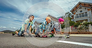 Boys on longboard skates