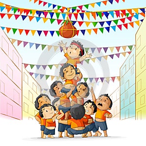 Boys at playing Dahi Handi in Janmashtami