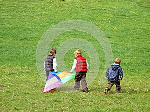 Boys playing with kite