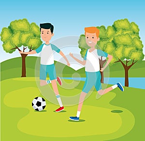 boys playing and training soccer activity