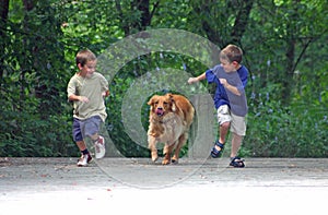 Los chicos carreras el perro 