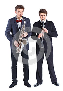 Boys with saxophone and clarinet