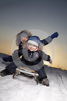 Boys on sled