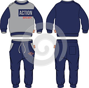 Boys sport suit set hoodie plus jogger pants technical temlate