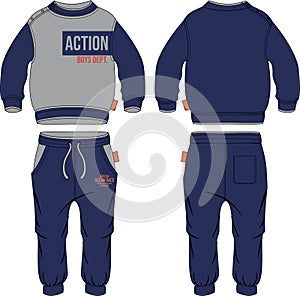 Boys sport suit set hoodie plus jogger pants technical temlate photo