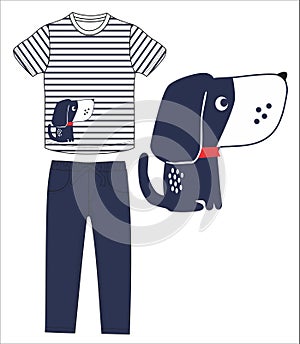 boys t shirt with denim pant with dog print vector