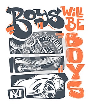 Boys t-shirt graphics print design, vector illustration