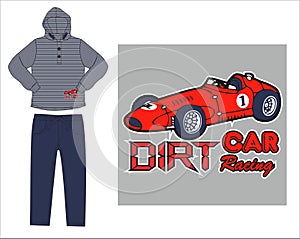 boys t shirt with pant with sports car print vector