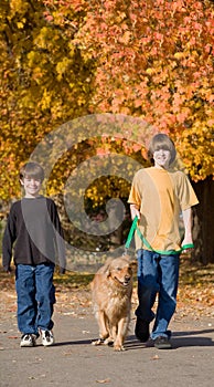 Boys Walking the Dog