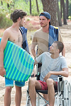 Boys walking to beach