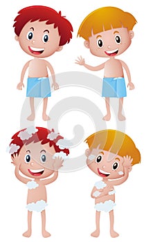 Boys washing up with bathfoam