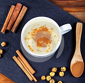 Boza or Bosa, traditional Turkish drink with roasted chickpea