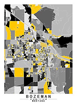 Bozeman Montana USA Creative Color Block city Map Decor Serie