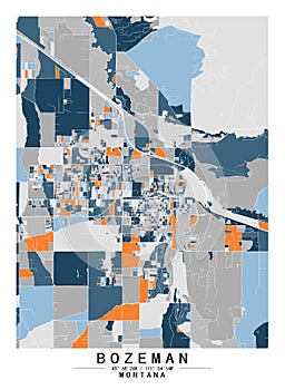 Bozeman Montana USA Creative Color Block city Map Decor Serie