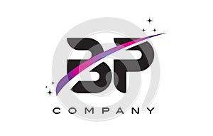 BP B P Black Letter Logo Design with Purple Magenta Swoosh