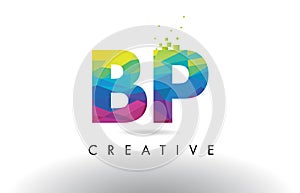 BP B P Colorful Letter Origami Triangles Design Vector.