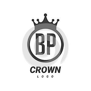 BP B P Letter Logo Design with Circular Crown