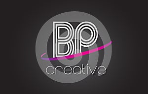 BP B P Letter Logo with Lines Design And Purple Swoosh.