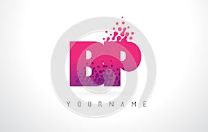 BP B P Letter Logo with Pink Purple Color and Particles Dots Design.