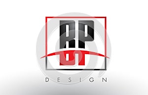 BP B P Logo Letters with Red and Black Colors and Swoosh.