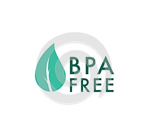 BPA free vector icon, Safe food package stamp. Healthy BPA free check mark leaf and drop seal. No toxic approved icon