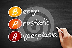 BPH - Benign Prostatic Hyperplasia, acronym health concept on blackboard