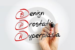 BPH - Benign Prostatic Hyperplasia acronym with marker, health concept background